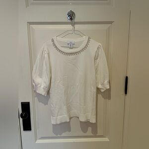 Halston Cream Knit embellished top IS XL